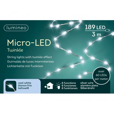 Гирлянда micro-LED Extra Lumineo мигающая, провод серебристый, свет холодный белый. Размеры в ассор.