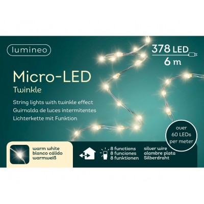 Гирлянда micro-LED Extra Lumineo мигающая, провод серебристый, свет теплый белый. Размеры в ассор.